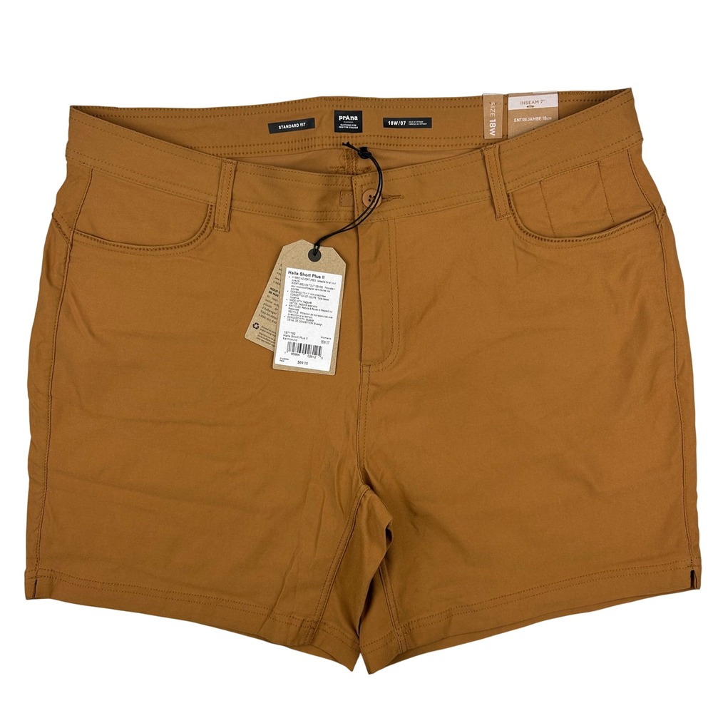Prana Halle Short Plus II Womens 18W Earthbound Brown‎ 7 Inch Inseam 1971192 NEW